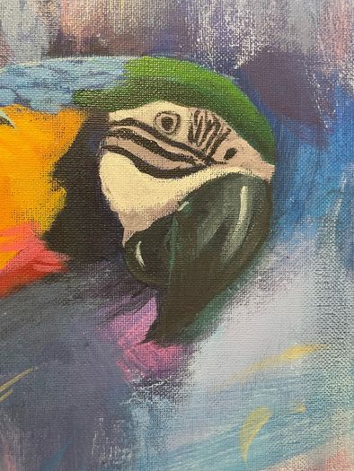 Hand-Painted Macaw Parrot - Acrylic on Canvas 45x60cm