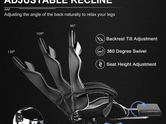 Gaming Chair Ergonomic Computer Chair Office Chair Desk Swivel Chair Adjustable Reclining Footrest Cushion White New!