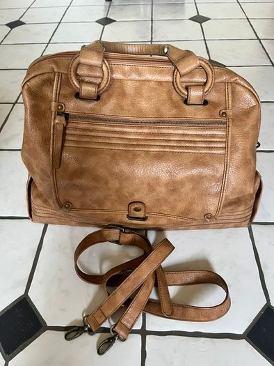 A-WEAR BAG OVERNIGHT WEEKEND Camel beige Stylish Faux Leather bag. Brass hardware In Very Good Condition. Generous sizing