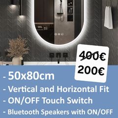 LED Bathroom Mirror 50x80cm Oval Fog Free Bluetooth Speakers