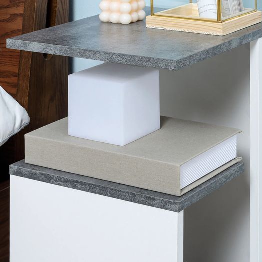 Nightstand with 4 Wheels, 3 Shelves, 35 x 29.5 x 65.5 cm, Gray/White