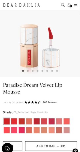 dear dahlia Paradise Dream Velvet Lip Mousse Tint BNIB 5 shades available