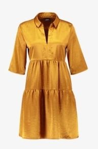 Object gold mustard ruffle flounce tiered smock shirt collar dress size EU 40