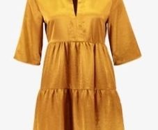 Object gold mustard ruffle flounce tiered smock shirt collar dress size EU 40