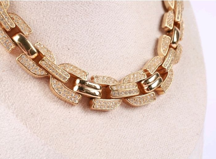 Christian Dior Pave Chain Link Collar Necklace Statement Chunky