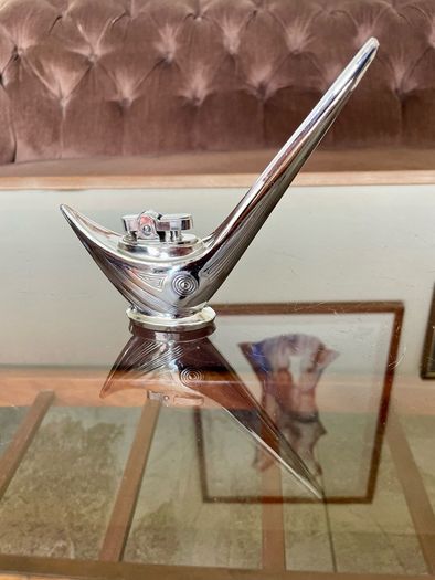 Rare Uber Vintage Retro Lighter 1960s Chrome Steel with Art Deco Geometric Design