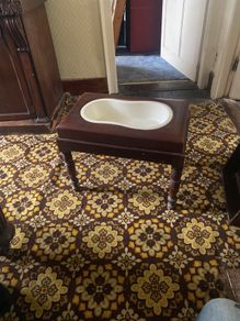 Victorian mahogany bidet baby bath stool table with ceramic liner & cover