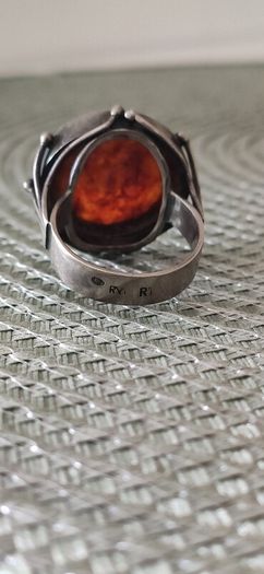 Rare Vintage Polish Rytosztuka Silver & Baltic Amber Ring