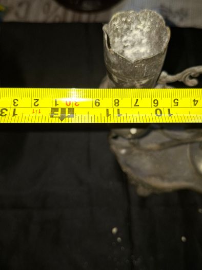 Antique Late 19th early 20th century three light candelabra, with scalloped candle nozzles, scrolling foliate branches and an oval base with chased decoration