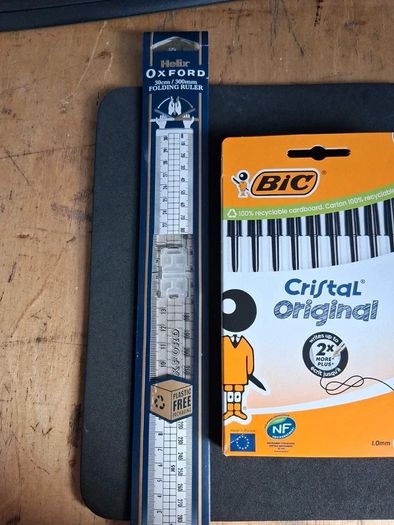 Brand New in packaging Helix Oxford 30cm Folding Ruler and 10 Black Cristal Original BIC pens