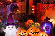 7.5FT Long Halloween Inflatables Pumpkins with Ghost Blow up Outdoor Holiday Decoration Cute Pumpkins Ghost with Witchs Hat Yard Decorations with Build in LEDs for Halloween Indoor Garden Lawn Decor