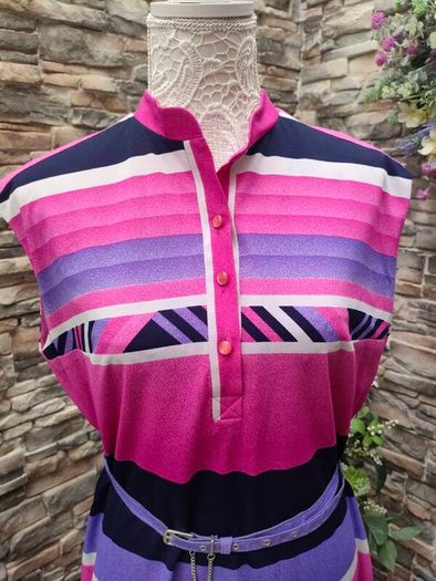 Vintage 70s pink striped A-line dress size S/M Postage included
