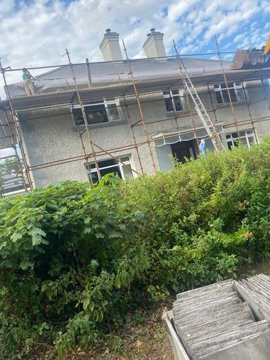 blue bangor slates and cement ridgetiles