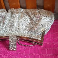 silver clutch with sequins
