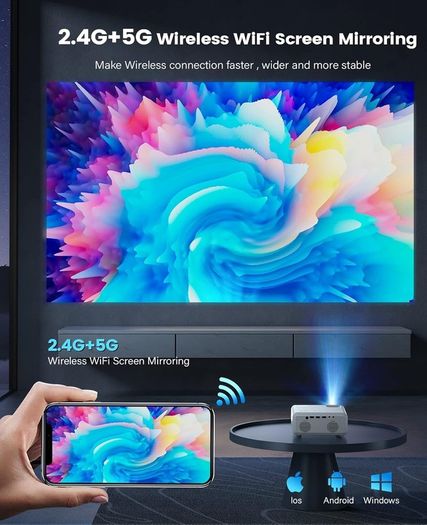 Mini Projector, ClokoWe WiFi Projector with Projector 1080P Full HD, 14000 Lux Portable Video 4K Projector Compatible with iphone TV Stick PS5 HDMI USB, Multimedia Home Movie Theater Projector
