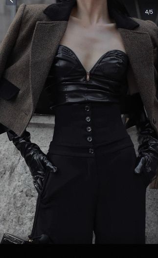 Black Faux Leather Strapless Corset  Bustier Top