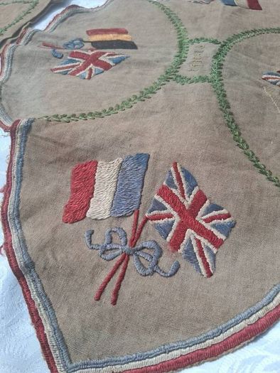 WW1 Embroidered Linen Tray Runner and Tea Cosy