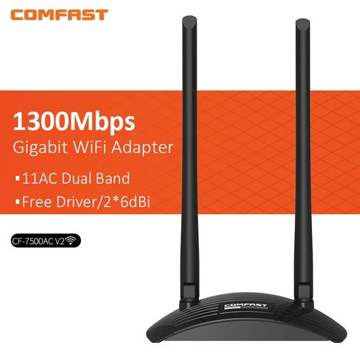 COMFAST Stellar Warship AC1300 Dual Band (2.4G/5G) USB Adapter/Dongle+Hotspot - 2x6dbi External Adjustable Antennas (Brand New/Warranty)