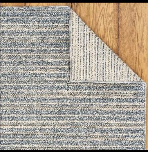 Blue loop rug thin pile stripes