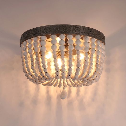 BRAND NEW Antique lime white round wooden beads living room bedroom dining cafe ceiling light
