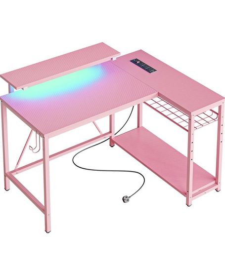 106.5CM L-Shaped Desk with Power Outlets & LED Lights