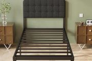 Single Bed Frame 3ft with Upholstered Headboard, 36 cm High, Heavy Duty Metal Bed Frame Single with Steel Slats, Ample Storage Underbed, Easy Assembly, Noise Free, Black