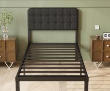 Single Bed Frame 3ft with Upholstered Headboard, 36 cm High, Heavy Duty Metal Bed Frame Single with Steel Slats, Ample Storage Underbed, Easy Assembly, Noise Free, Black