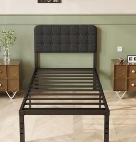 Single Bed Frame 3ft with Upholstered Headboard, 36 cm High, Heavy Duty Metal Bed Frame Single with Steel Slats, Ample Storage Underbed, Easy Assembly, Noise Free, Black