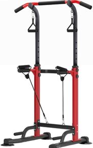 Pull Up & Dip Station Dip Stand Power Tower, Adjustable Height Home Strength Training Fitness Workout Station, Suitable for Teenagers, Women, Men (Red)