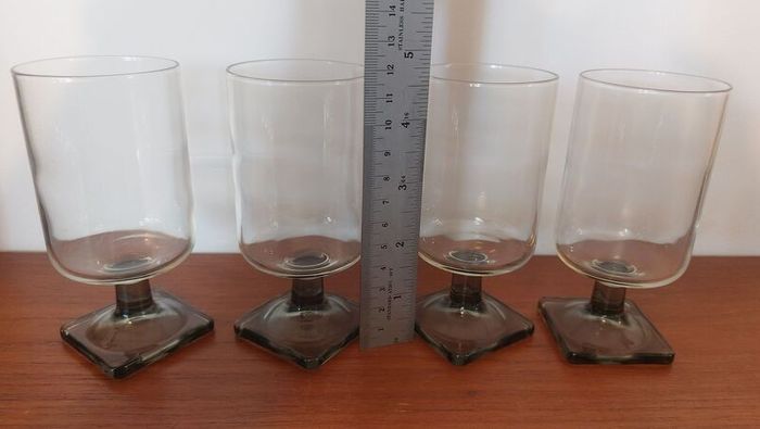 Fabulous Set of Four Vintage Mid-Century Federal Glass Company Juice Glasses in the "Nordic Midnight (Smoke)" Pattern, Circa 1960's