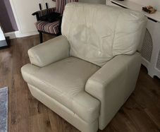 Cream Italian Leather Manual Reclining Armchair