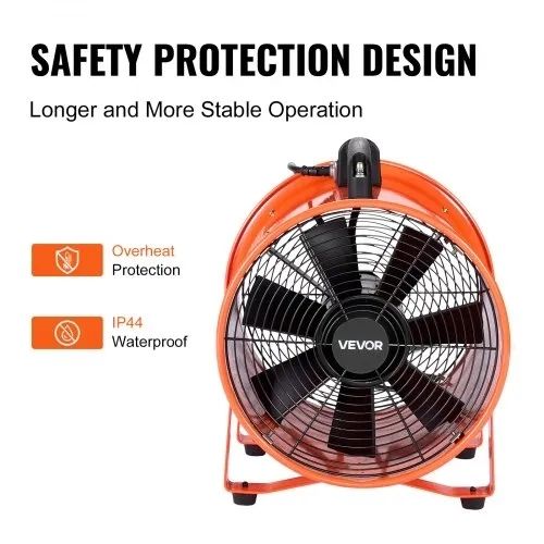 300mm Portable Ventilator, 2 Speed 2894CFM High-Velocity Industrial Utility Blower Fan with 10m Flexible Duct Hose, Exhaust Axial Fan for Basements, Workshops, Warehouses, Orange
