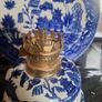 Vintage Mid-Century Blue Willow Porcelain Oil Lamp Set with Reflector Plate Image 6