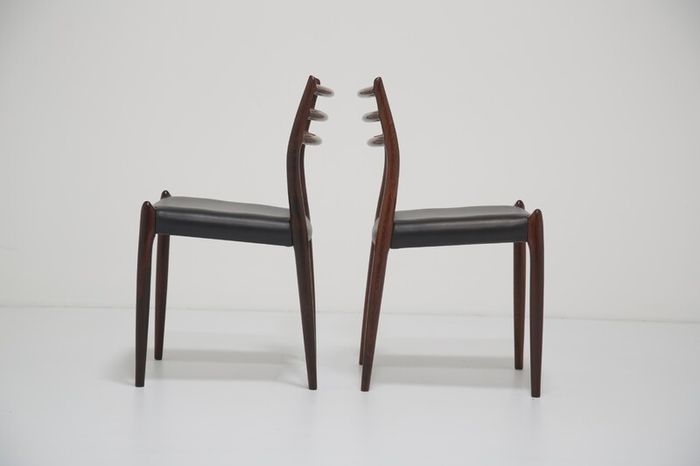 Vintage Set of 8 Rosewood and Leather Dining Chairs Model 78 by Niels Otto Moller, 1960s