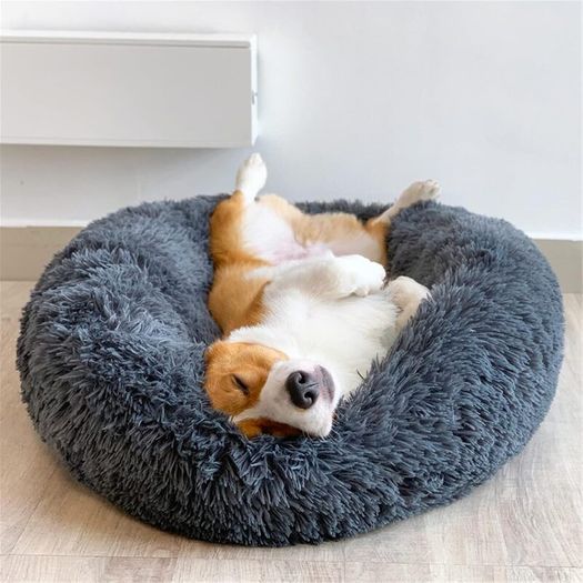 Plush Donut Dog Bed, Calming Round Dog Cat Bed Soft and Fluffy Cuddler Pet Cushion Self-Warming Puppy Beds Machine Washable