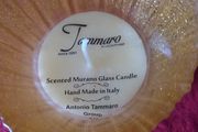 6 Inches Tall Tammaro Scented Murano Glass With Gold Candle Handmade In Italy
