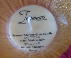 6 Inches Tall Tammaro Scented Murano Glass With Gold Candle Handmade In Italy