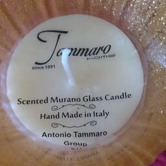 6 Inches Tall Tammaro Scented Murano Glass With Gold Candle Handmade In Italy