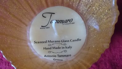 6 Inches Tall Tammaro Scented Murano Glass With Gold Candle Handmade In Italy