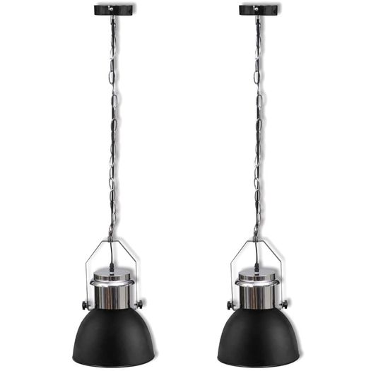 Ceiling Lamp 2 pcs Height-adjustable Modern Black Metal
