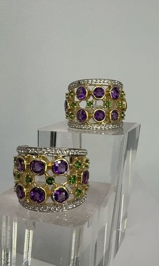 Silver earrings Harry Ivens Amethyst & Chrome Diopside Hoop Earrings