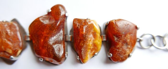 54.4gr giant UNIQUE Baltic Amber Bracelet, SET IN STERLING SILVER 925, Dark Honey Amber Chain and Link Bracelet with natural Inclusions