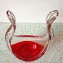 Vintage Murano Art Glass Basket Vase Red And Clear Glass. Image 5