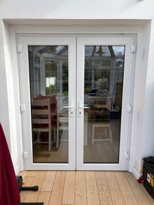 RESERVED White PVC Double-Glazed French Doors & Frame | Left Hand Open | Castleknock