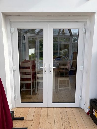 RESERVED White PVC Double-Glazed French Doors & Frame | Left Hand Open | Castleknock