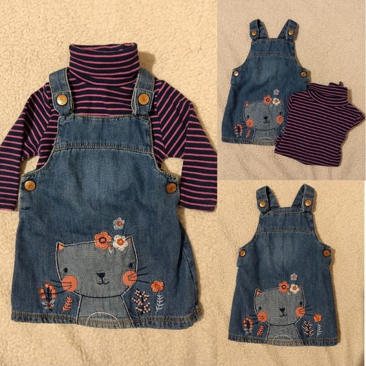 Denim Pinafore Dress And Top Set