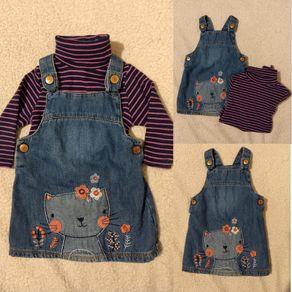 Denim Pinafore Dress And Top Set