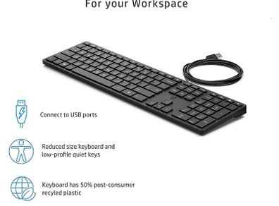Brand New || HP Original Wired Desktop Keyboard 320K UK Keyboard || Black
