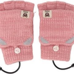 Mitten USB Heated Gloves, Men Women Winter Knitted Hand Warmer Fingerless Heated Gloves for Office Work (Pink)