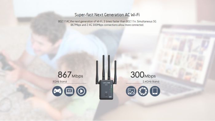 Wavlink AC1200 Dual Band (2.4GHz/5GHz) 3-IN-1 WIFI Router/Range Extender & Signal Booster  - UK Plug (Brand New/Warranty)